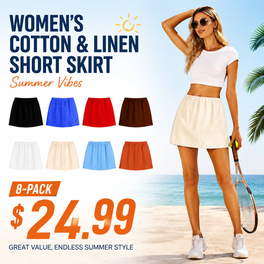 Women's Cotton Linen Skorts Casual Cute A-Line Mini Skirts with Ruffle Inner Waistband